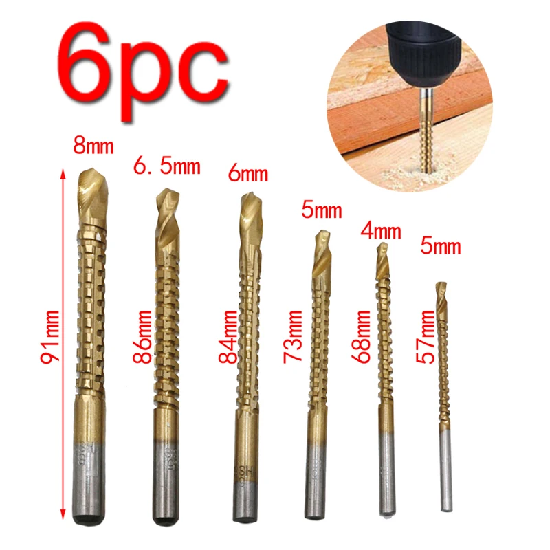 Countersink Drill Bit 6Pcs Drill Power Tools Speed Out Metal Titanium Coated HSS Twist Drill