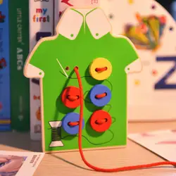 Монтессори Развивающие деревянные носить кнопку в Детские деревянные игрушки ручная проборка нитей бисер Building Block развитие навыков