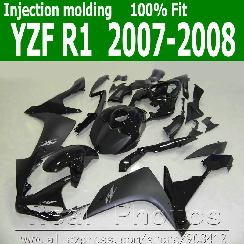 100% комплект обтекателей для кузова под давлением YAMAHA R1 07 08 матовых черных YZF 2007 2008