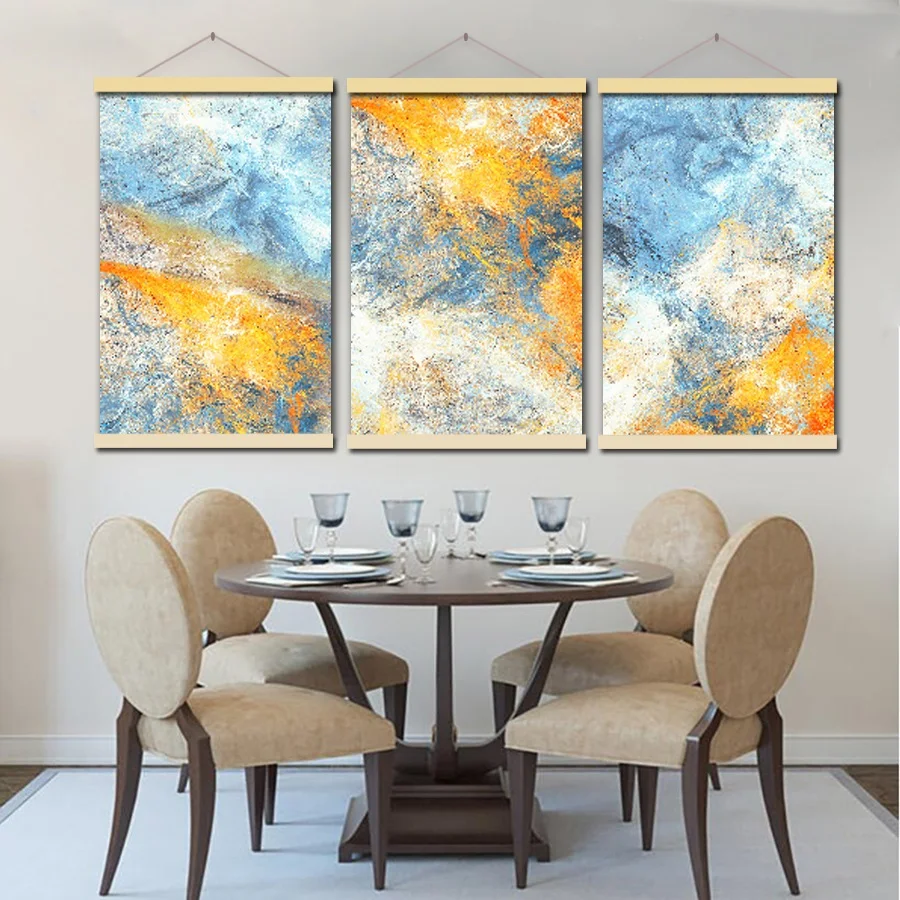 

New Chinese Style Poster Abstract Blue Ink Bird Landscape Decoration Picture Framed Canvas Painting Living Room Wall Art Picture