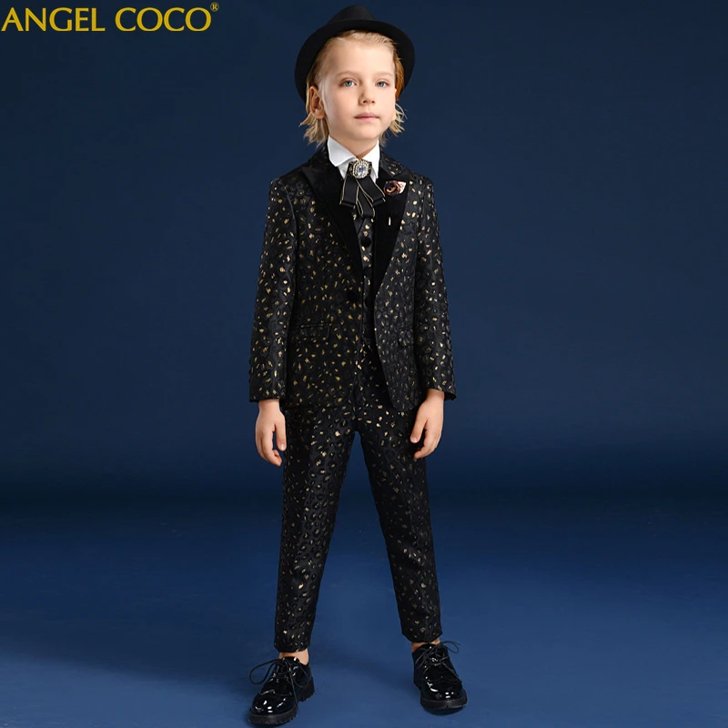 

Black gold leopard print Boys suits for weddings Prom Suits Wedding Dress for Boys Kids tuexdo Children Clothing Blazers for Boy