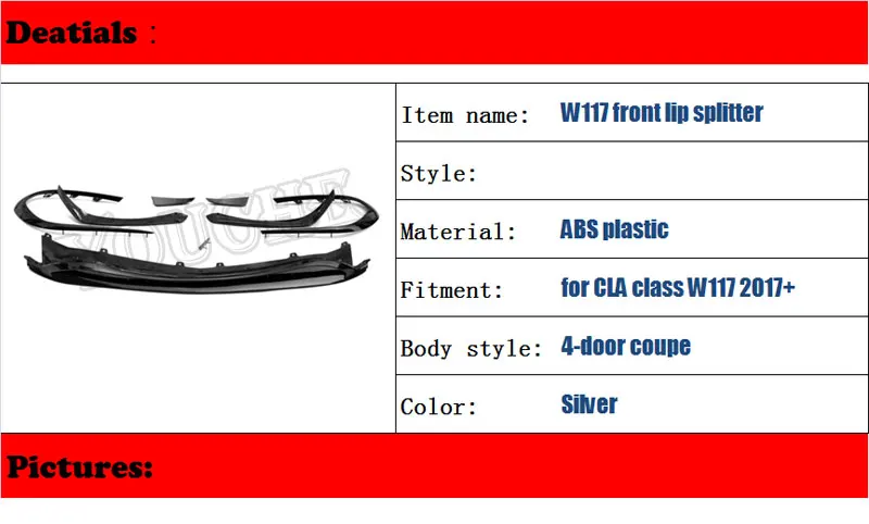 W117 Facelift Front Bumper Lip with Splitters Canards for Mercedes CLA Class C117 CLA180 CLA200 CLA250 CLA45 AMG