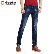 Drizzte Мода мужские Джинсы Лето Ripped Отверстия Синий Тонкие Стрейч Джинсы Мужчин Slim Fit Джинсы Размер 30 32 34 35 36 38 Брюки Джинсы