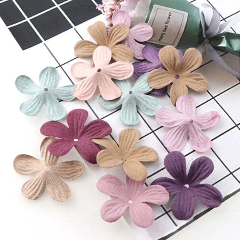 30PCS 45mm Artificial Flower Microfiber Fabric Hair Ornaments Clip DIY