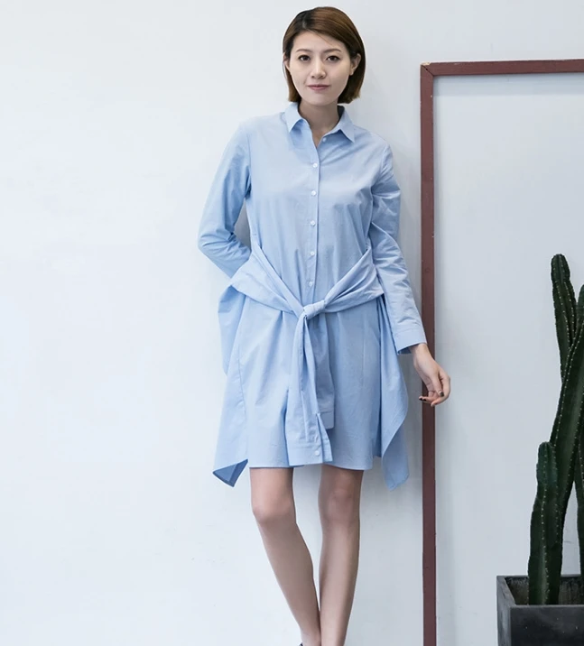 

2017 high end Long solid color cotton shirt loose women Long shirts 19365