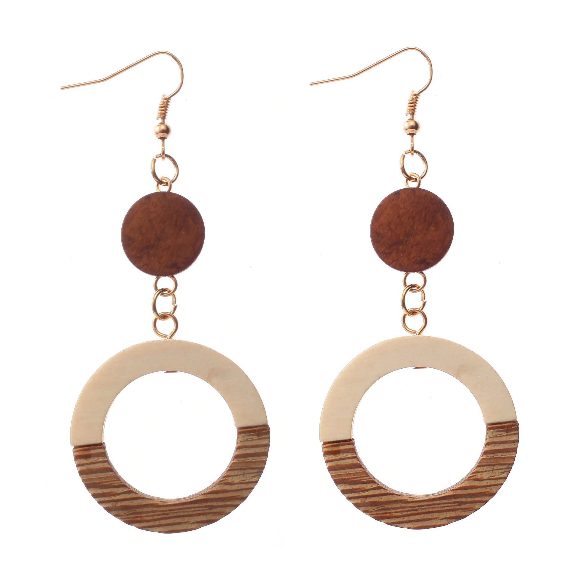 Rainbery Vintage Round Wooden Earrings For Women Handmade Retro Jewelry