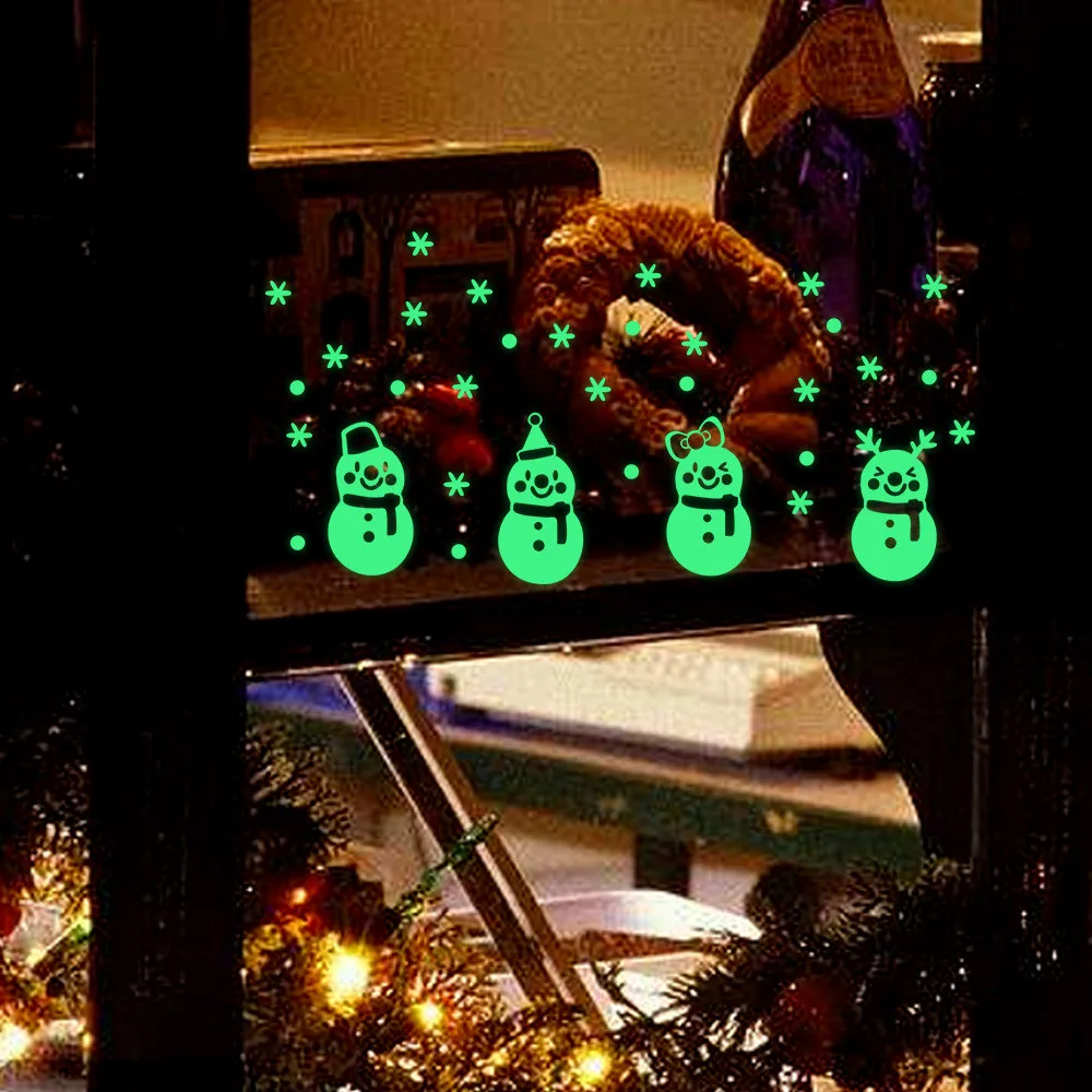 Рождественская декоративная наклейка, наклейки на окна, светящиеся снеговики, наклейки на стену, рождественские снежинки, светящиеся наклейки, детская комната, домашний декор