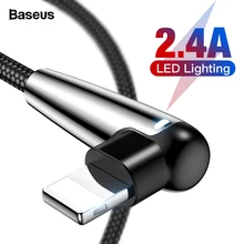 Usb-кабель Baseus Lighting для iPhone XS Max XR X 8 7 6 6S SE 5, кабель для быстрой зарядки и зарядки, кабель для передачи данных на 90 градусов, кабель для мобильного телефона