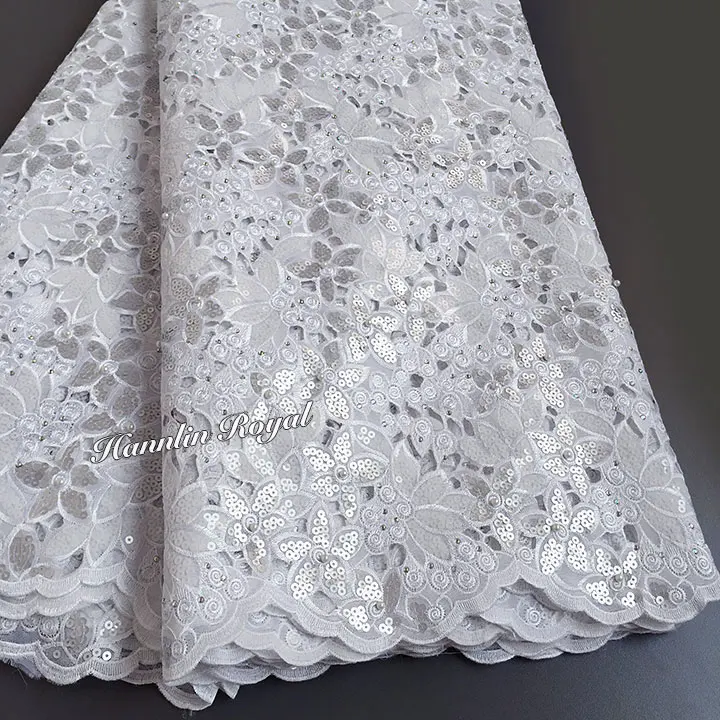 

5 yards white Handcut lace fabric African organza lace with lots of sequins high quality and exclusive for wedding big occasion