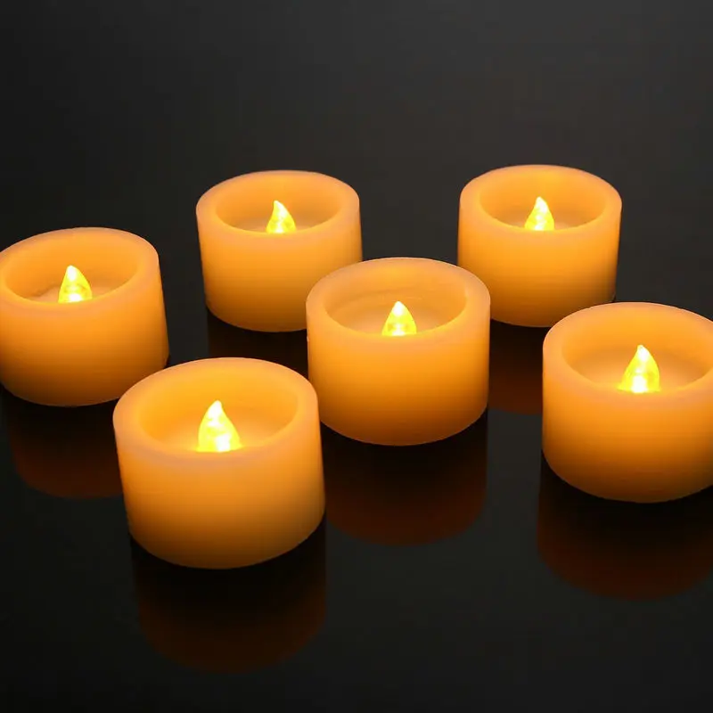 

12pcs paraffin real Wax Pillar Flameless Candle Tealight LED Flickering Lighting f/Xmas Wedding Home Bar Hotel table decor-AMBER