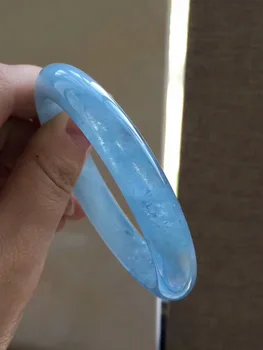 

Inner Diameter 59mm Genuine Blue Natural Aquamarine Gemstone 11x9mm Crystal Fashion Woman Bangle Bracelets AAAA