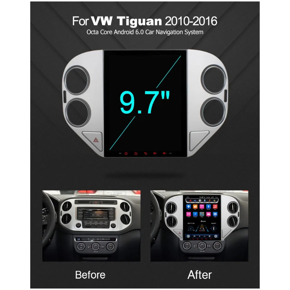 Clearance C600 Tesla style Screen 9.7" IPS 2.5D Octa 8 Core Android 6.0 Car DVD PC For VW Tiguan 2010 -2016 Radio GPS Stereo 4G Car play 1