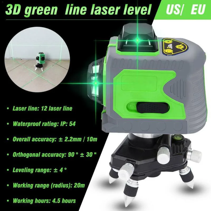 

12 Line 3D Infrared Ray Waterproof Self-Leveling Pivoting Base with Green Beam TSH Shop