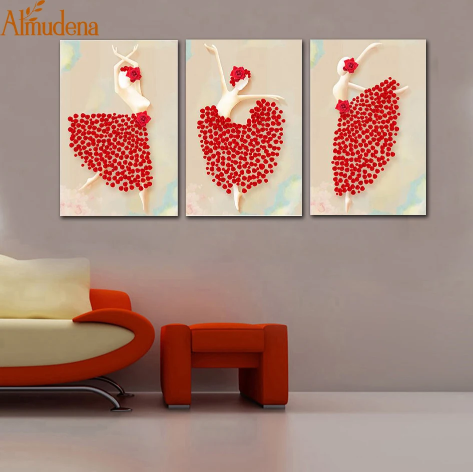 

ALMUDENA Nordic European-style Rose Ballet Dancers Simple Frameless Painting on Canvas Living Room Home Decor Wall Art Prints