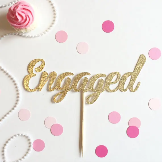 glitter Engaged Cupcake Toppers birthday winter Wedding Bridal baby