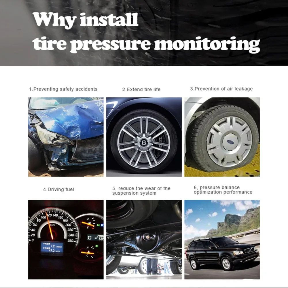 Dealcoo Car TMPS Systems Tire Pressure Monitoring System Tyre Pressure Sensor Tire Pressure Sensor TMPS USB Car Tire Pressure