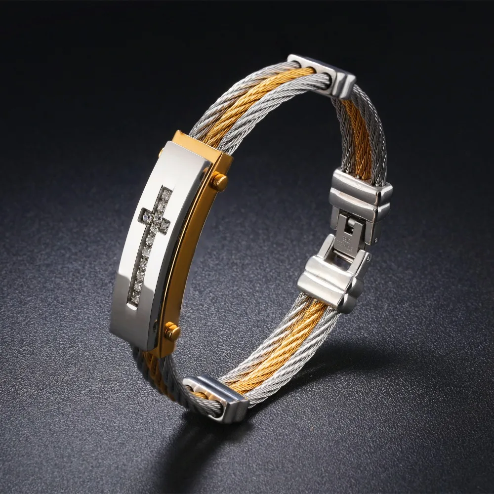 FATE LOVE Brand personalized Men Boy Cross punk wrap bracelet bangles boyfriend White golden stainless steel fashion jewelry