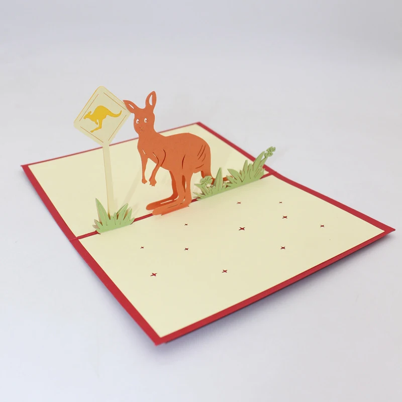  3D Handmade Cartoon Waiting for the busKangaroo Paper Invitation Greeting Card Kids Birthday School - 32914248399