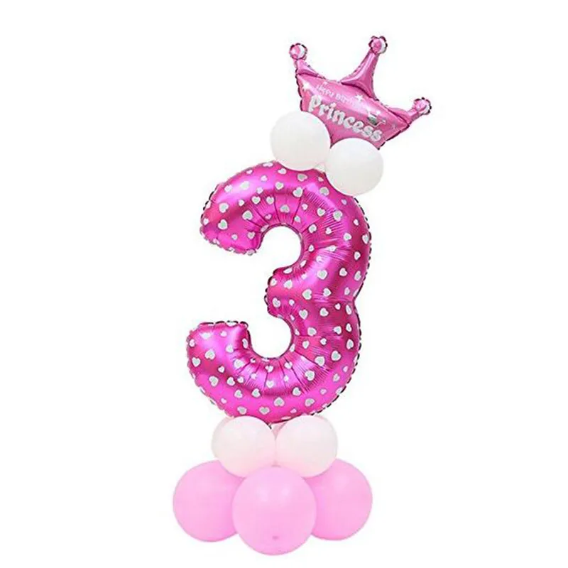 WEIGAO 14 шт воздушные шары в форме цифр номер фольги Воздушные шары воздушный шар на день рождения 1 день рождения декор воздушный шар рисунок DIY шар поставки - Цвет: Dot Pink 3