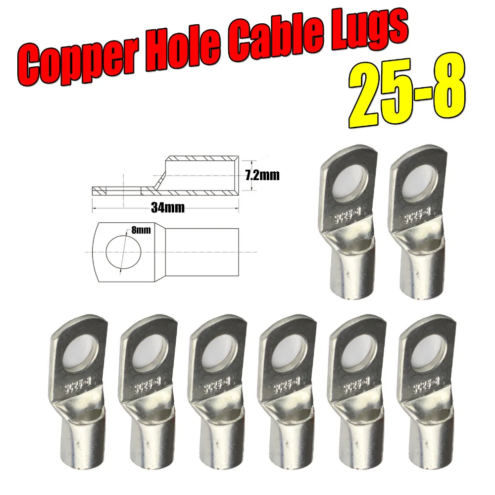 

8pcs Welding Battery Marine Cable Wire Connection Grade Heavy Duty Tinned Copper Lugs 25-8