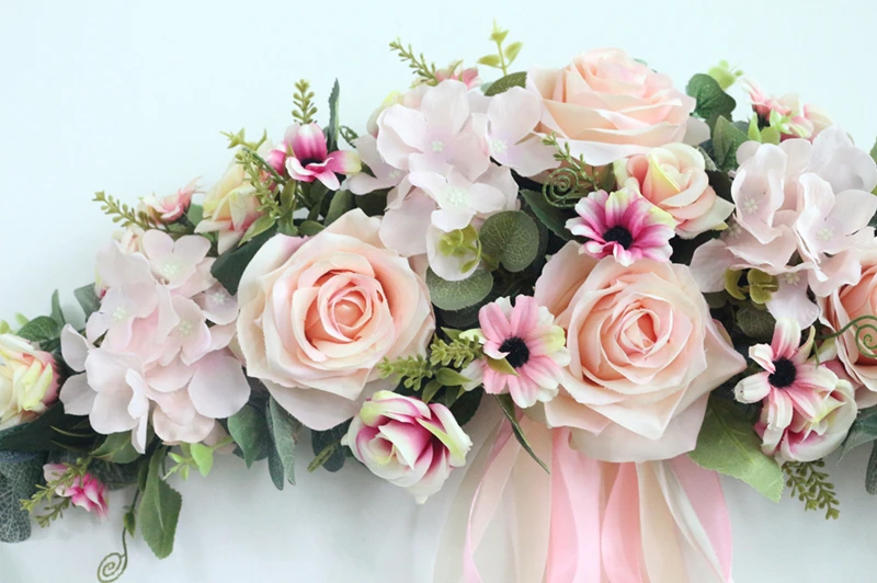 JAROWN Artificial Wreath Threshold Flower Simulation Silk French Rose Floral Garland Wedding Party Decor Home Office Door Flores (6)