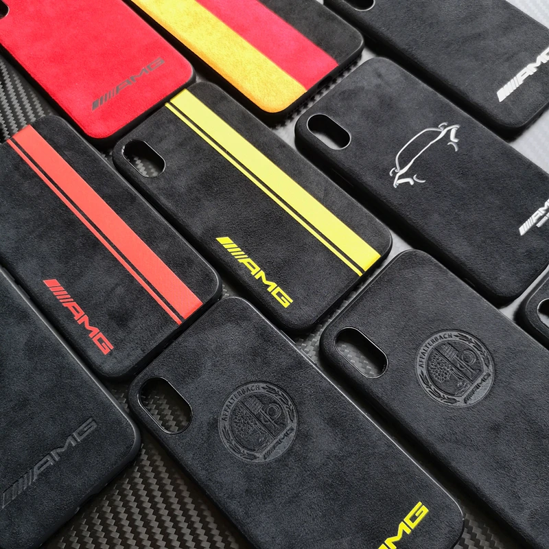 

Luxury Gran Turismo AMG Suede Turn fur Silicon cover case for iphone 6 6S plus 7 8 plus X XR XS MAX Racing car Logo phone cases