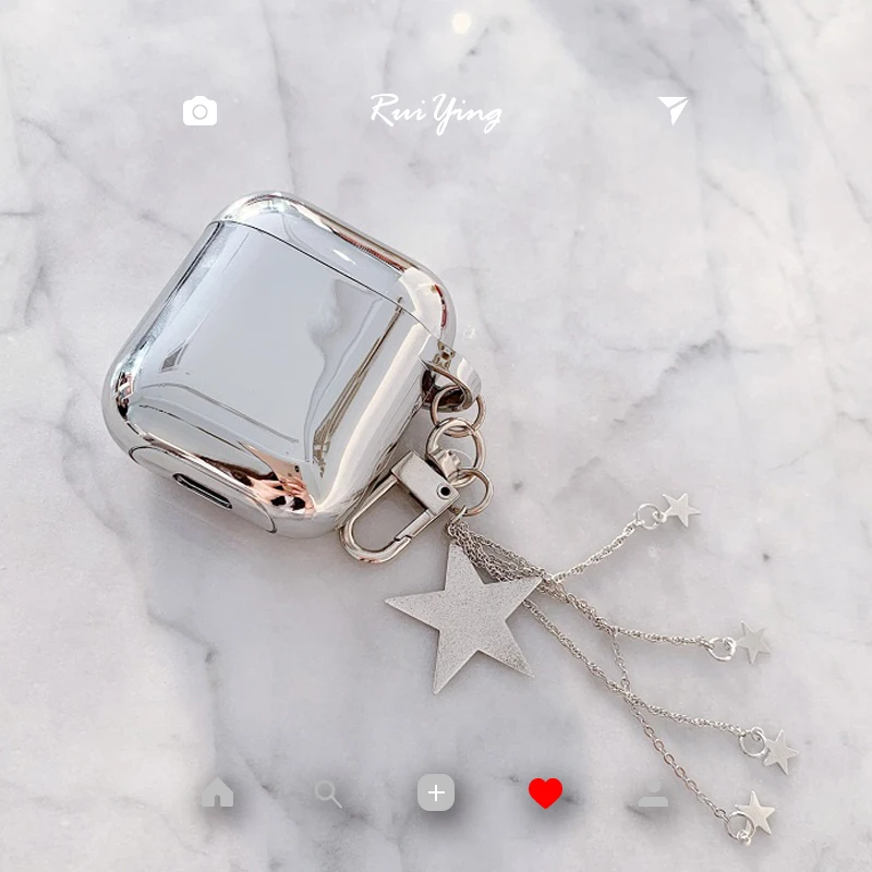 

Luxury metal plating glitter five-pointed star pendant silicone Bluetooth Wireless Earphone Case For Apple AirPods 1 2 Headset