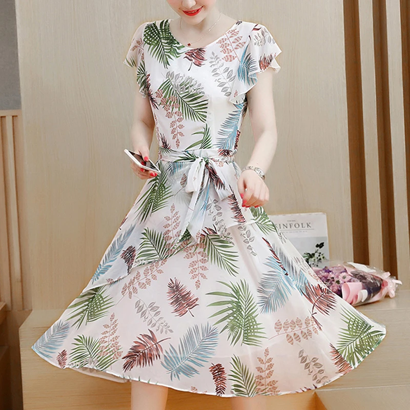 

print Dress Female Summer 2019 New fashion Chiffon short sleevess Floral Print Boho Beach Dress Women Sundress Vestidos de 95H