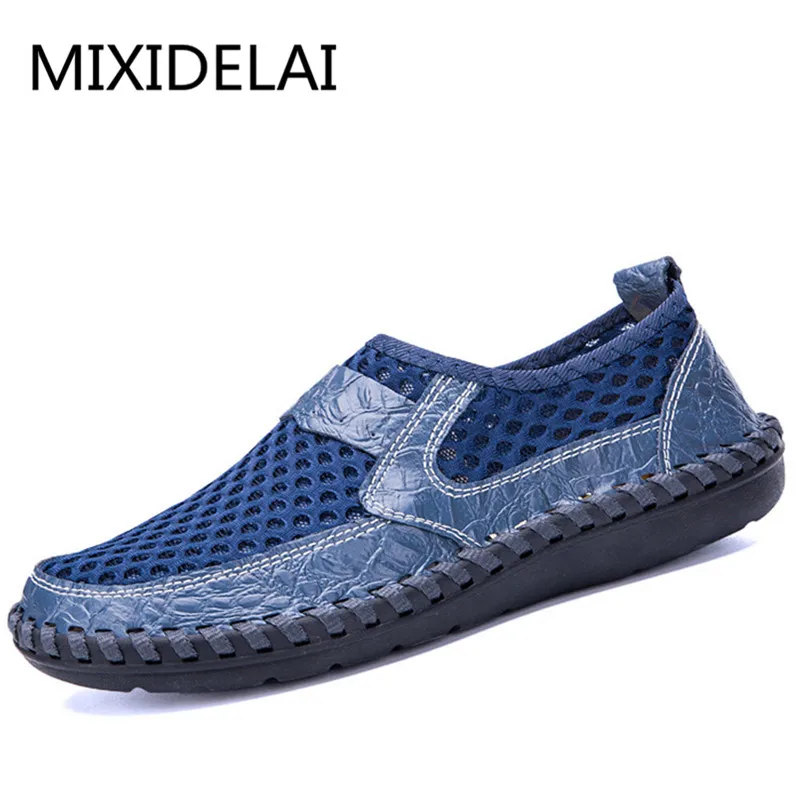 Men Shoes 2022 Summer Breathable Mesh Mens Casual Genuine Leather Fashion Man Soft Comfortable Size 48 | Обувь