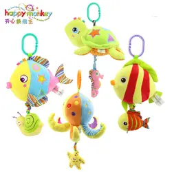 HAPPY MONKEY Baby Toys Rattles Toy Kids Soft Plush toys Baby Crib Bed Hanging Bells Toys for Stroller with music WJ460