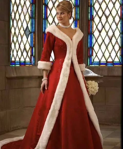 Top-Selling-Red-White-Faux-Fur-Edge-Satin-Winter-Wedding-Coat-With-3-4-Sleeves-Long