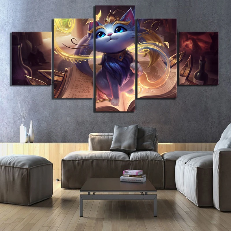 

5 Piece Yuumi League of Legends Game Poster Paintings HD Cartoon Cute Cat Picture Fantasy Art Wall Paintings for Home Decor