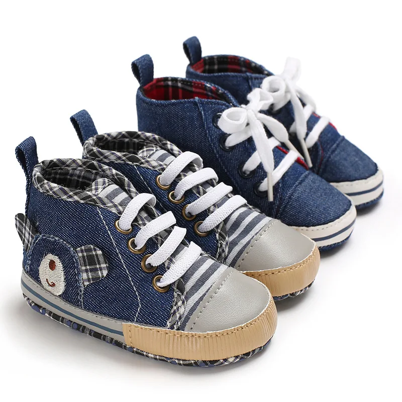 Infant Toddler Baby Boy Girl Soft Sole Crib Shoes Sneaker Baby Boys Jeans Blue Canvas Shoes First Walkers for 0-18M