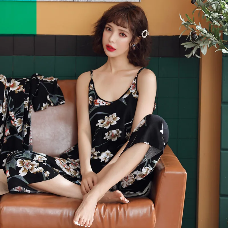 

2 Piece Summer Women Pajamas Sleepwear Sexy Spaghetti Strap Pijama V-Neck Sexy Ladies Underwear nightdress