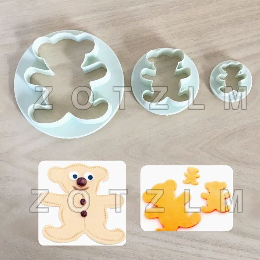 3 pcs/set Cute Bear Plastic Cookie Mold Cartoon Animal Shape Biscuit