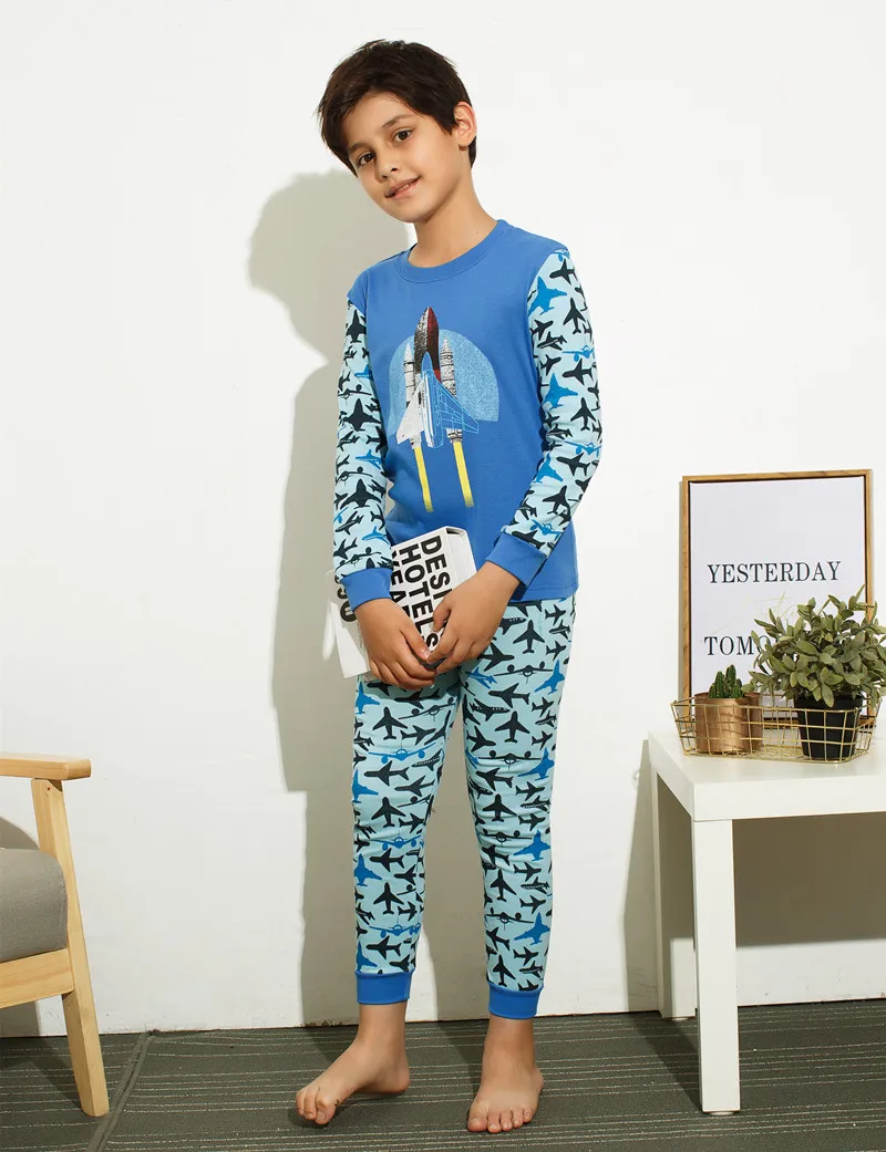 Пижамы для мальчиков с длинными рукавами большой детская одежда для сна одежда из хлопка костюм пижамы Пижама домашняя одежда ночная рубашка Размеры от 6 до 10 лет