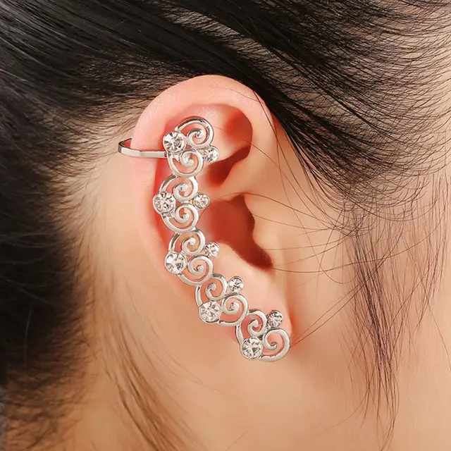 1Pcs Women's Right Ear Cuff Punk Gothic Heart Shaped Inlaid Crystal Ear