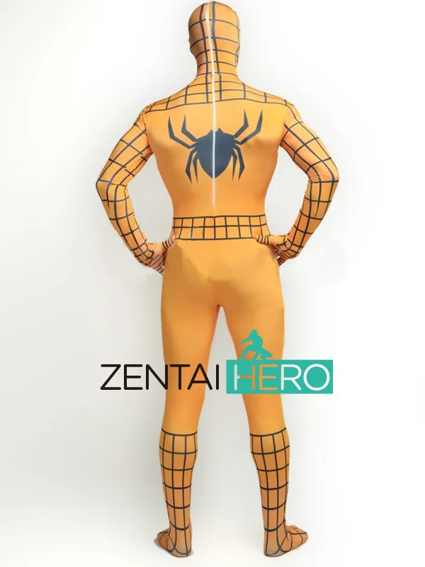 Free Shipping DHL NEW Male Orange Spider-Man Costume Lycra Spandex Superhero Costume for 2017 Haloween Events Spiderman Costume (2)