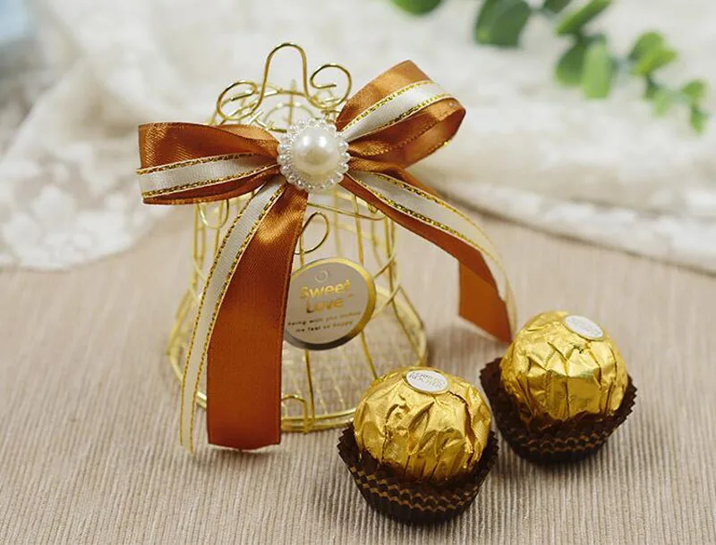 100 шт. уникальная простая Золотая Металлическая Птица птичьи клетки коробка