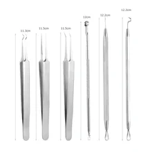 6 шт. Черноголовых Remover Очиститель комплект из нержавеющей стали Пятна прыщ Acne клип пинцет комедона экстрактор инструмент с кейсе