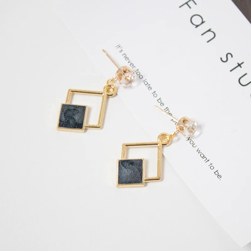 Hot New Fashion Hollow Geometric Quadrilateral Dangling Long Statement Drop Earrings For Women Crystal Jewelry Wholesale