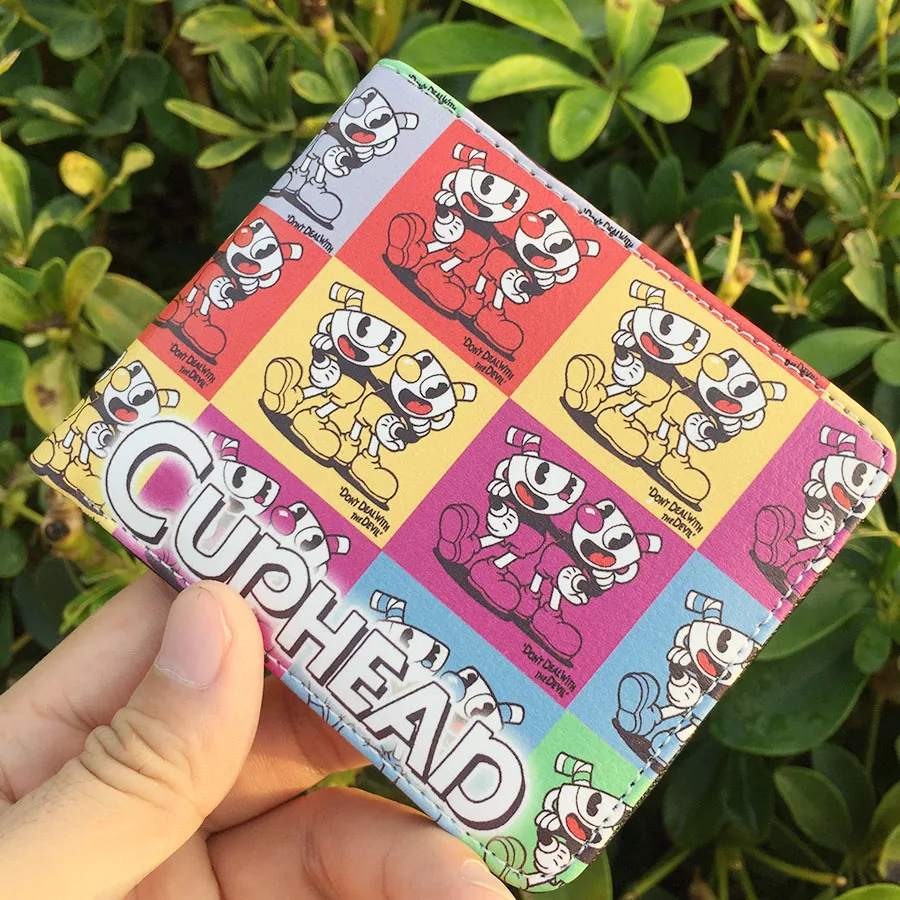 Anime Cuphead Mugman Cartoon Zip Coins wallet Short Bifold Holder Layers Money Cards PU Purse Handbag Men Otaku Kids Gift Anime Costumes