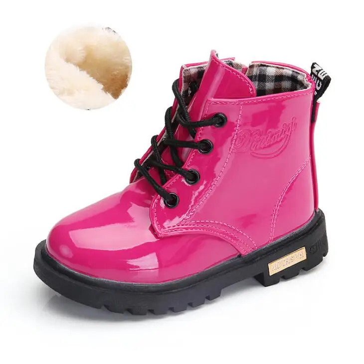 

New Winter Children Shoes PU Leather Waterproof Martin Boots Kids Snow Boots Brand Girls Boys Rubber Boots Fashion Sneakers