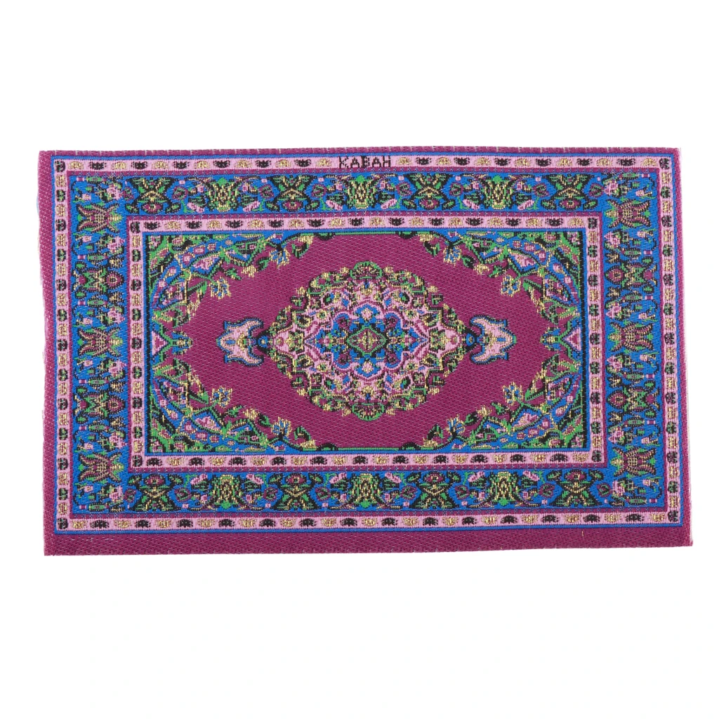 Dollhouse Miniature Embroidery Rug Flooring Carpets for Dolls Living Room Decor - Purple
