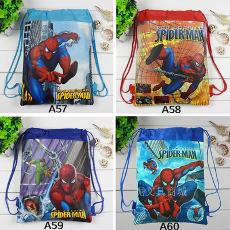 

12pcs Children Drawstring Backpacks Superhero Spiderman Non Woven Fabrics bags School Bags Kids Birthday Party Best Gifts