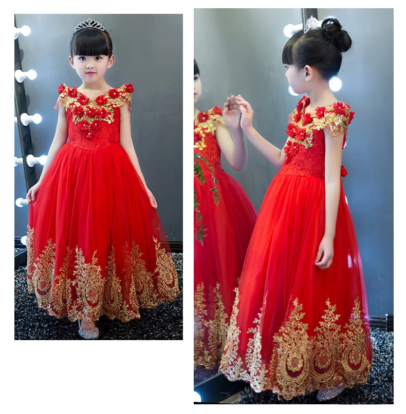 Платья с цветочной аппликацией и блестками для девочек; Свадебное бальное платье с v-образным вырезом; длинное детское платье; вечернее платье-пачка принцессы с цветочным рисунком для дня рождения