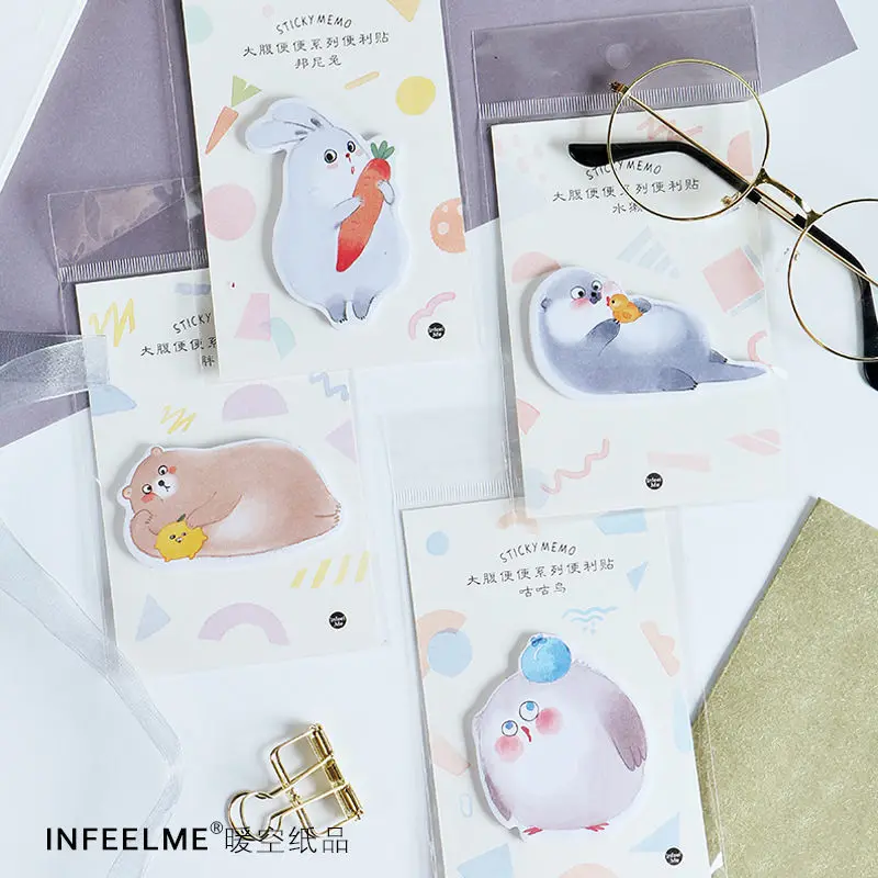 Coloffice 2PCs Cute Cartoon Sticky Notes Kawaii Animals Shape Notepad Korean Creative Stationery Kids Gift Prize Office Supplies |