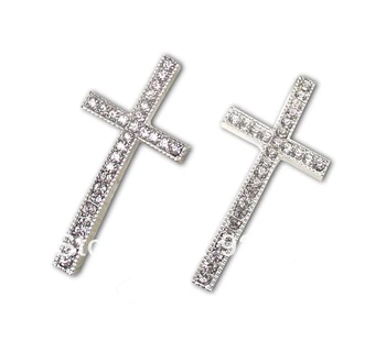 

Free shiping 50pcs/lot silver plating sideways cross crystal rhinestone jewelry connector alloy bracelet charms
