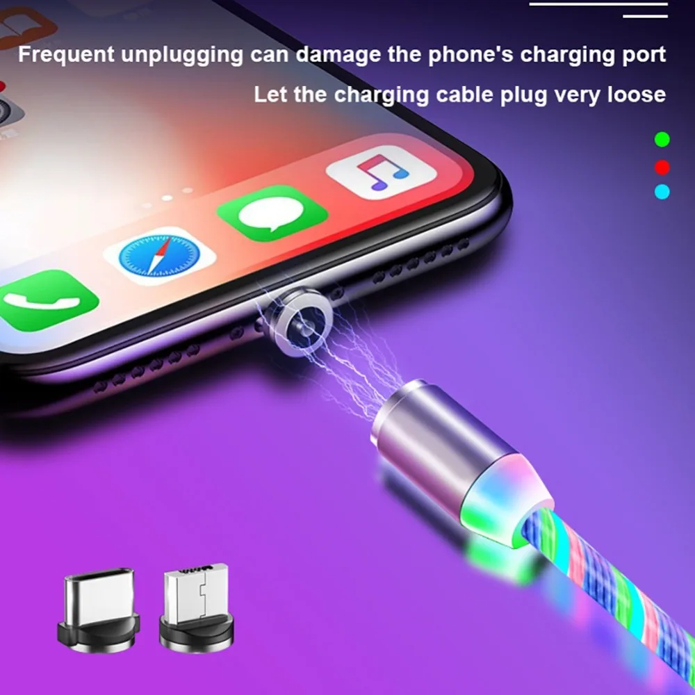 Цветной флэш-магнитный usb-кабель для быстрой зарядки USB type-C кабель для зарядки данных Micro usb кабель для IOS телефон Дата-кабель