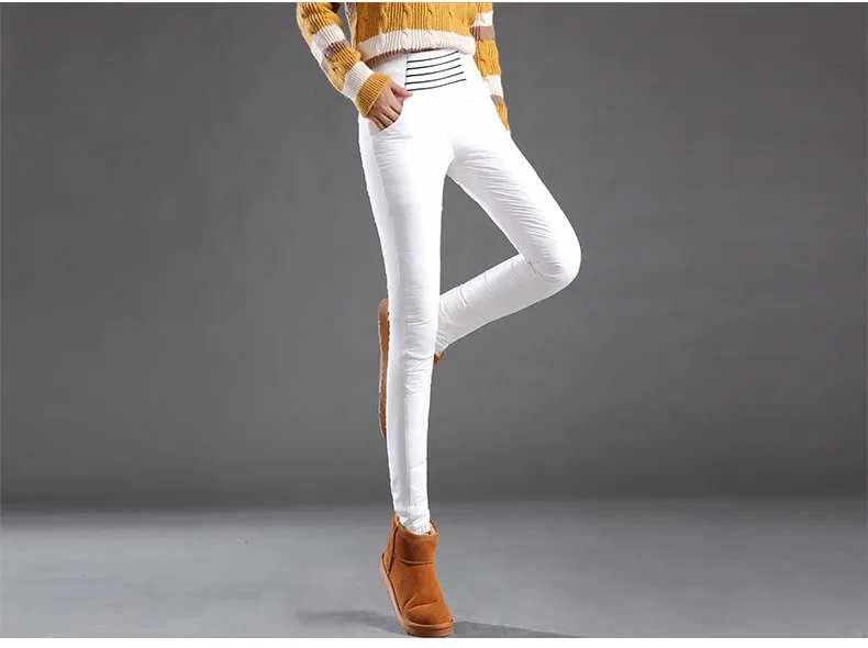 Новинка, женские белые пуховые штаны, зимние, с высокой талией, тонкие, теплые, узкие брюки, брюки с эластичной талией для женщин